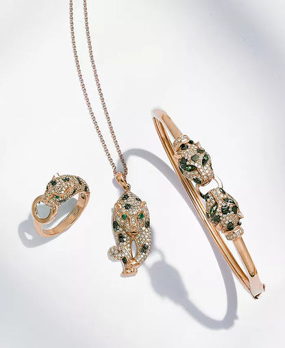 Stunning EFFY® 14K Rose Gold Bangle Bracelet with 3/4 Ct. T.W. Diamonds and Tsavorite Accents