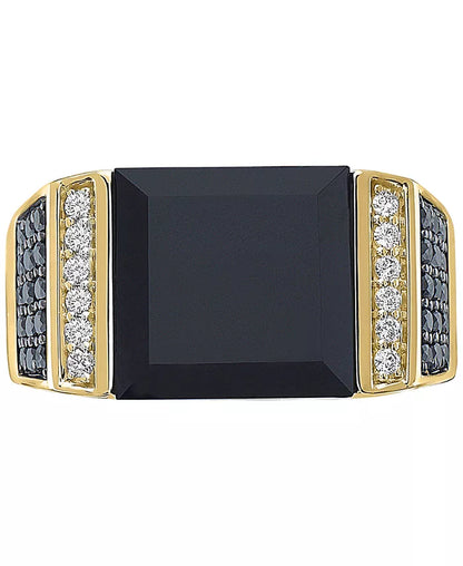 Stunning EFFY® Men's 14K Gold Black Onyx & Diamond Ring (5/8 Ct. T.W.)