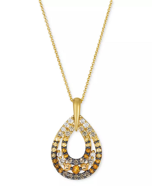 Stunning Desert Ombre™ Citrine & Diamond Double Teardrop Pendant Necklace in 14K Gold - Adjustable 20
