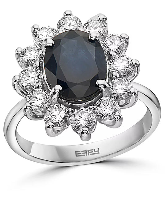 Stunning EFFY® 14K White Gold Halo Statement Ring with 2-7/8 Ct. T.W. Sapphire & 1-3/8 Ct. T.W. Diamond