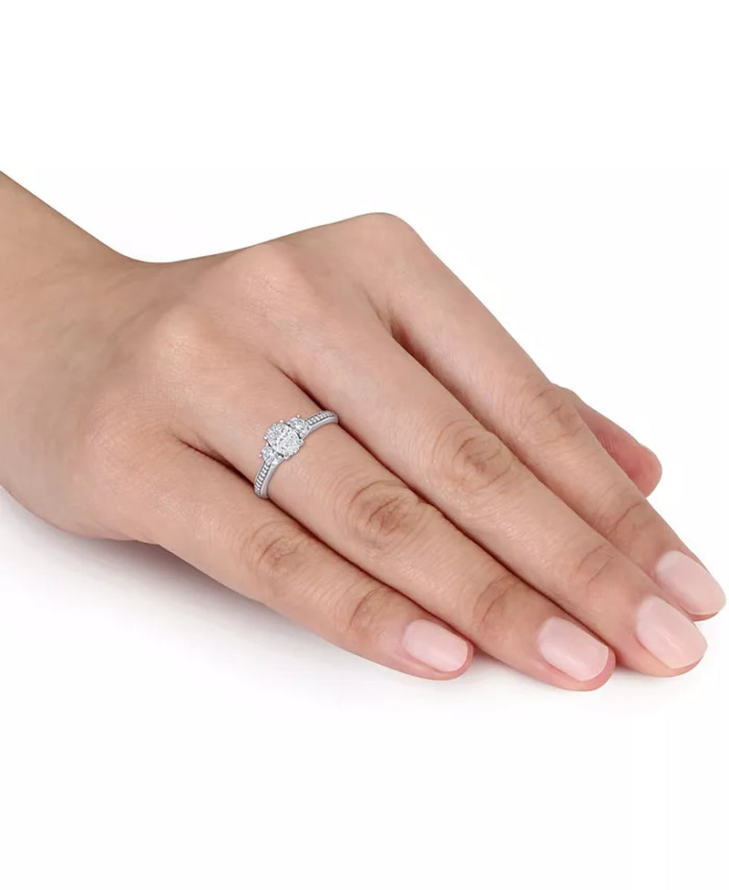Stunning 1-1/10 Ct. T.W. Diamond Oval Three Stone Engagement Ring in Elegant 14K White Gold
