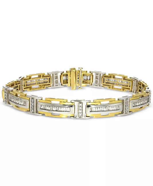 Stunning 2.5 Ct. Men's Diamond Baguette & Round Link Bracelet in 10K Two-Tone Gold