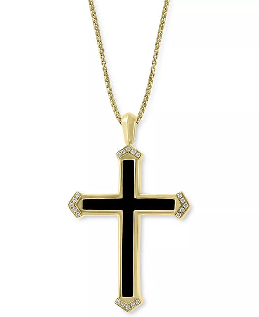 Stunning EFFY® Men's 14K Gold Onyx & Diamond Cross Pendant Necklace - 22