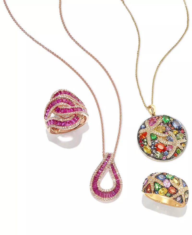 Stunning EFFY® 14K Gold Starfish Pendant Necklace with Multicolor Sapphires and Diamonds - 5-3/8 Ct. T.W.