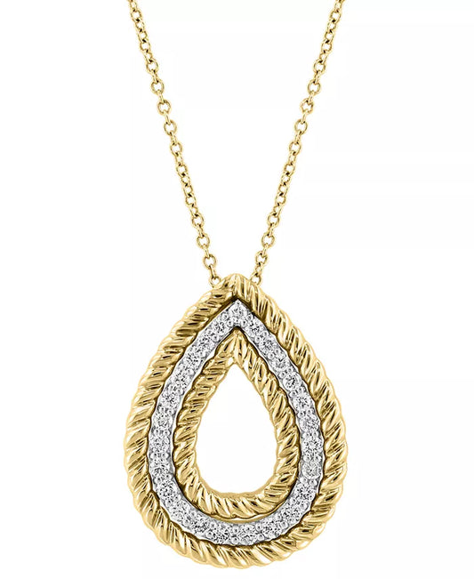 Stunning EFFY® 3/8 Ct. T.W. Diamond & Rope Pear-Shaped Pendant Necklace in 14K Two-Tone Gold - 18