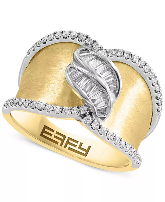 Stunning EFFY® 3/8 Ct. T.W. Diamond Baguette & Round Wide Statement Ring in Luxurious 14K Two-Tone Gold