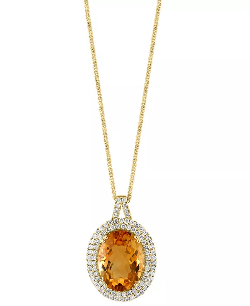 Stunning EFFY® 14K Gold Halo Pendant Necklace with 9-1/5 Ct Citrine & 7/8 Ct Diamond