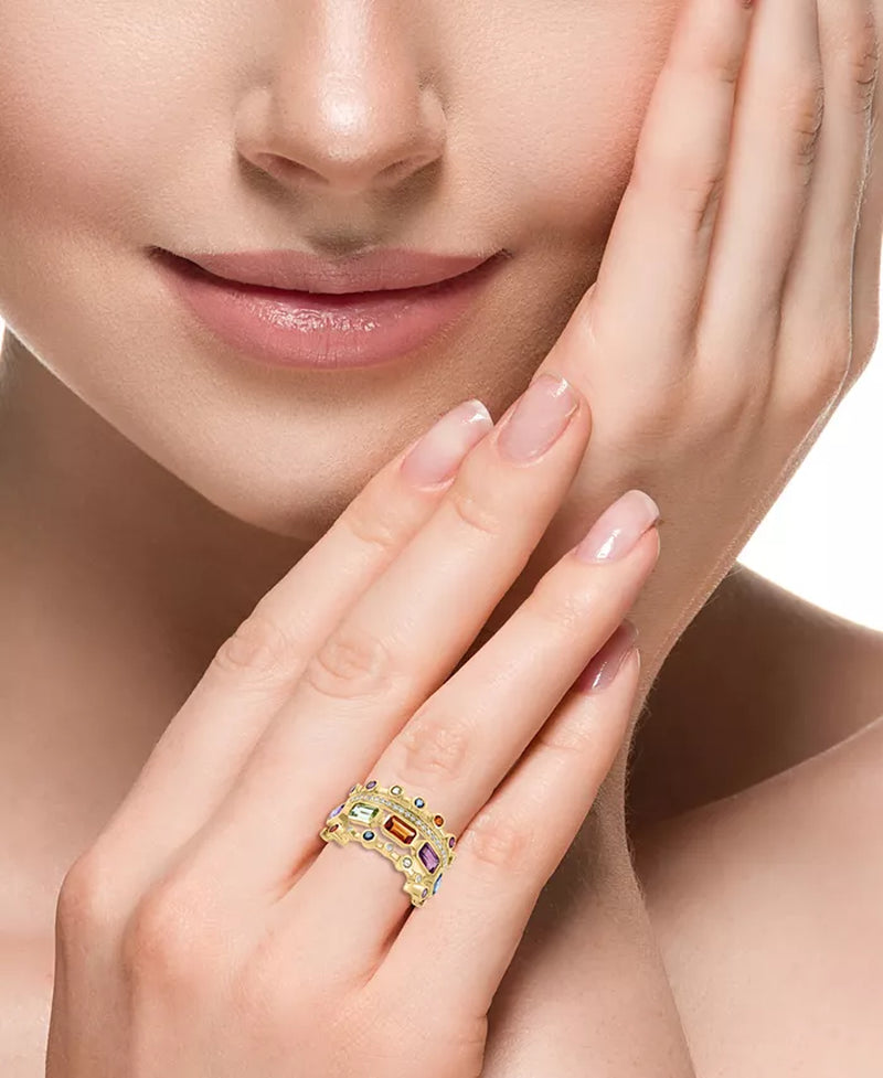Stunning EFFY® 14K Gold Multirow Statement Ring with 2.1 Ct. Multi-Gemstones & 1/8 Ct. Diamonds