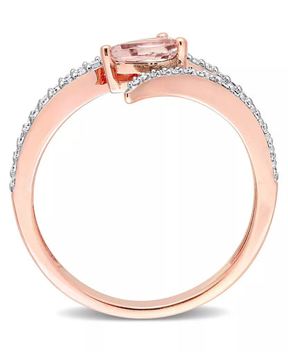 Stunning 10K Rose Gold Morganite and Diamond Open Wrap Ring