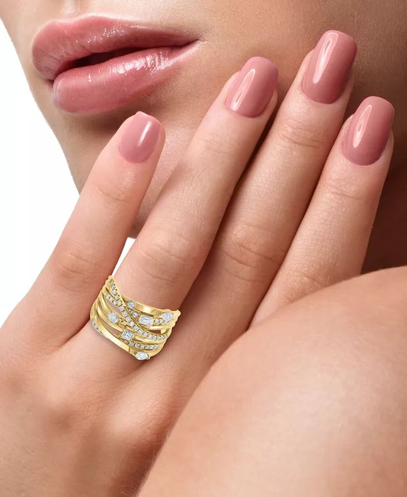 Stunning EFFY® 1 Ct. T.W. Diamond Multi-Shape Crossover Ring in Luxurious 14K Gold