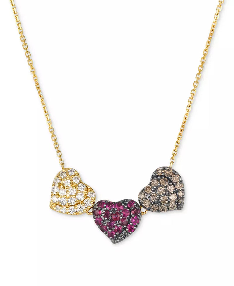 Stunning Godiva X Passion Ruby & Diamond Heart Necklace in 14K Yellow Gold - 1/3 Ct. T.W. Ruby & 5/8 Ct. T.W. Diamond, 17" + 2" Extender