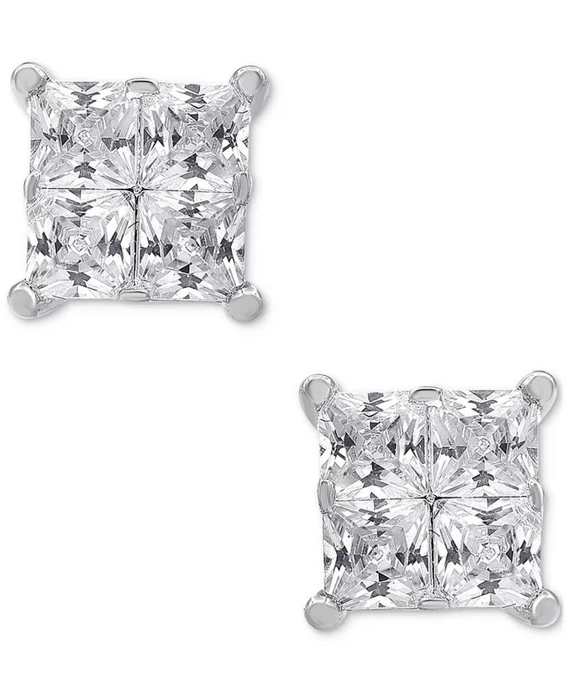 Stunning 2 Ct. Diamond Seamless Cluster Princess Stud Earrings in Luxurious 14K White Gold