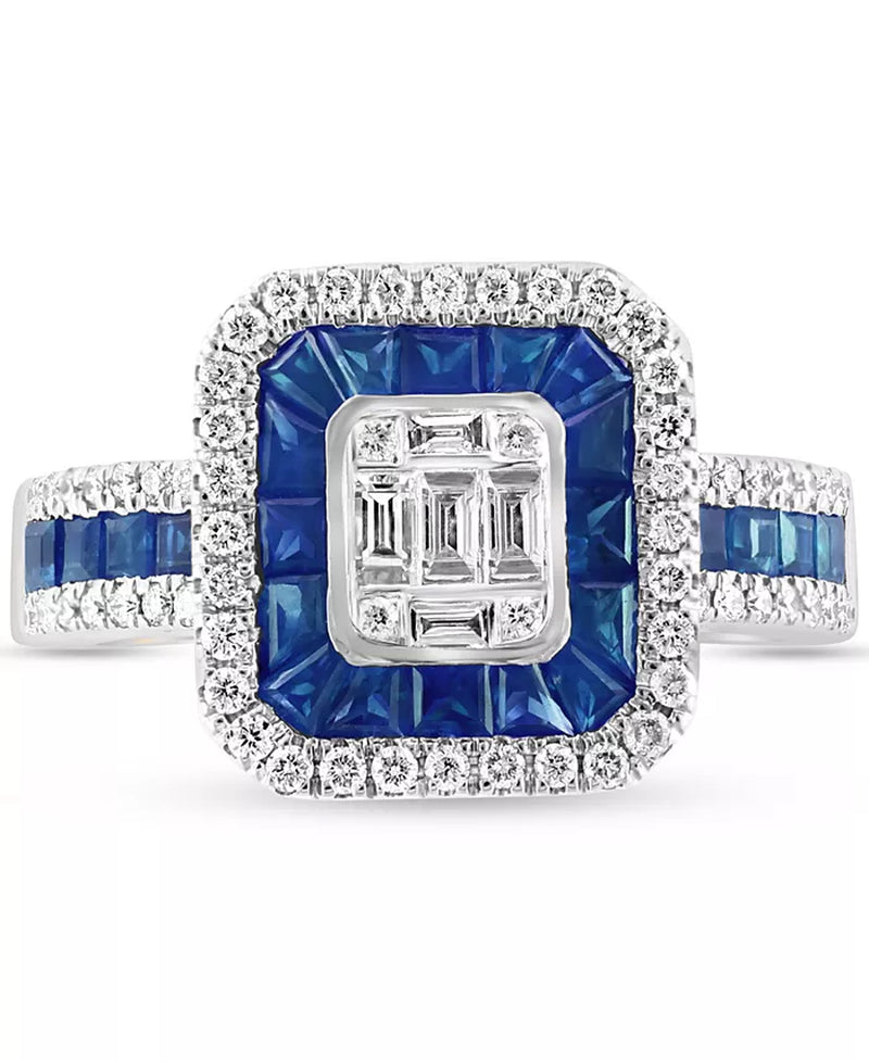 Stunning EFFY® 14K White Gold Halo Cluster Ring with 1-1/20 Ct. T.W. Sapphire & 1/2 Ct. T.W. Diamond