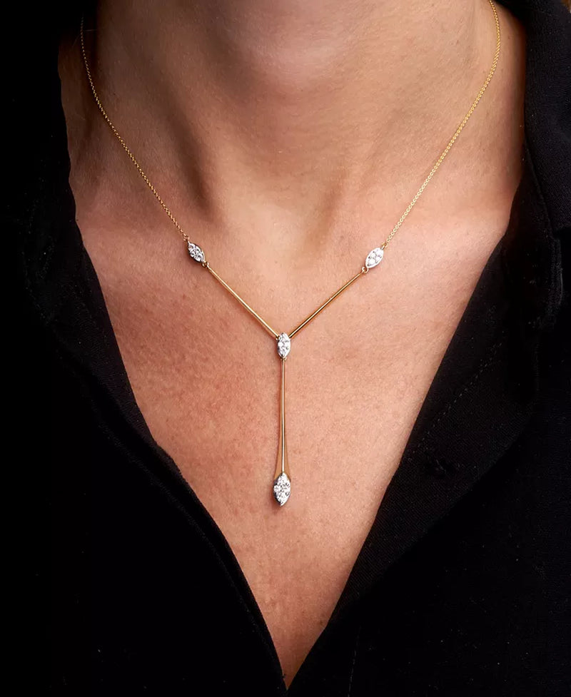 Stunning 1/2 Ct. T.W. Diamond Cluster Elongated Lariat Necklace in 14K Gold - 16" + 2" Extender, Exclusively for Macy's
