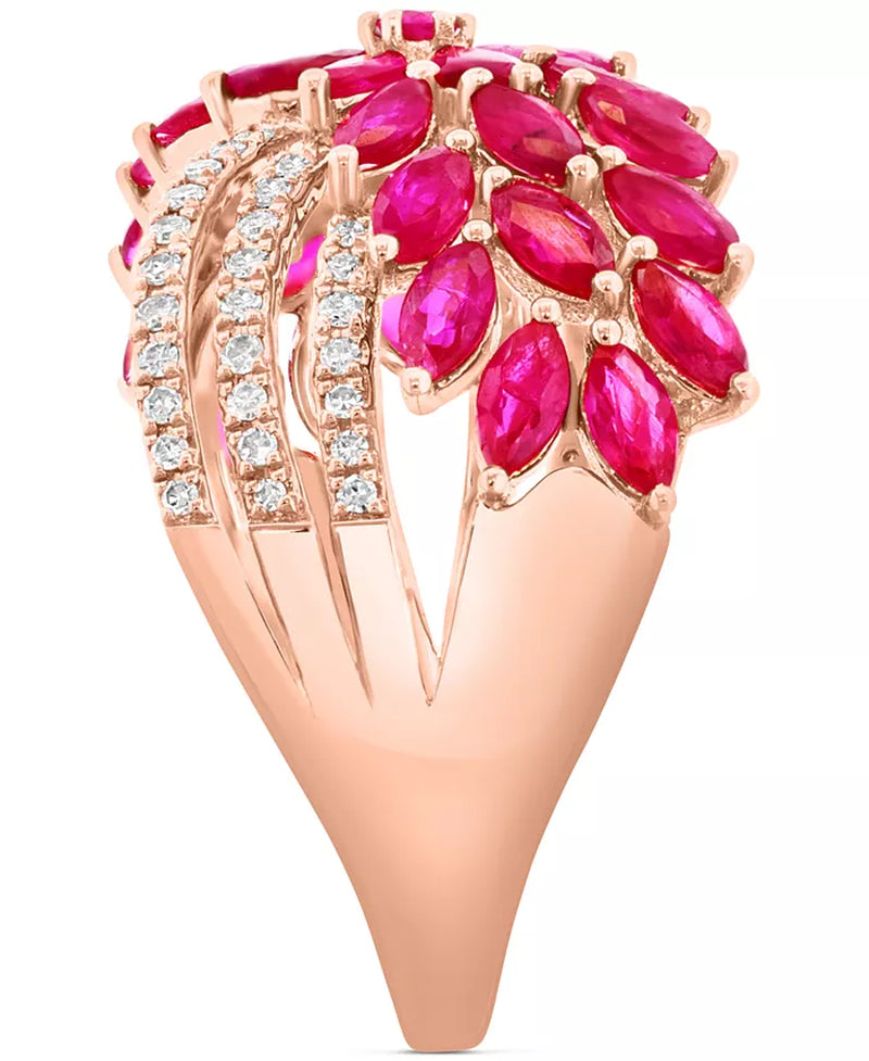 Stunning EFFY® Ruby & Diamond Flower Crossover Ring in 14K Rose Gold - 2.3 Ct. T.W.