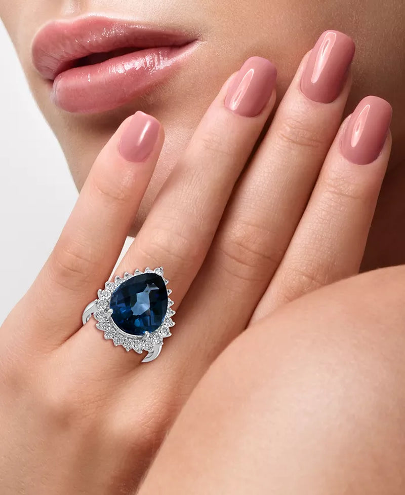 Stunning EFFY® London Blue Topaz & Diamond Ring in 14K White Gold - 12.75 Ct. T.W.