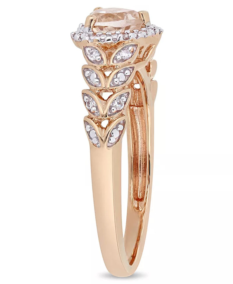 Stunning Morganite and Diamond Halo Heart Ring in 10K Rose Gold - 1/2 Ct. T.W.