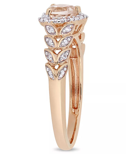 Stunning Morganite and Diamond Halo Heart Ring in 10K Rose Gold - 1/2 Ct. T.W.