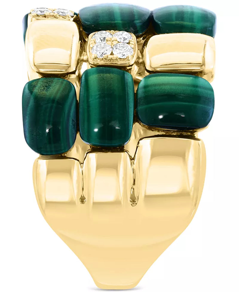 Stunning EFFY® 14K Gold Triple Row Malachite & Diamond Statement Ring (1/5 Ct. T.W.)