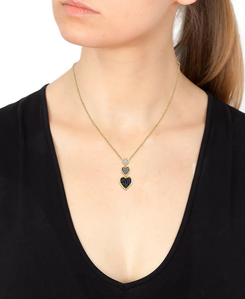 Stunning EFFY® Multicolor Diamond Triple Heart Drop Pendant Necklace in 14K Gold - 3/8 Ct. T.W., 17" + 1" Extender