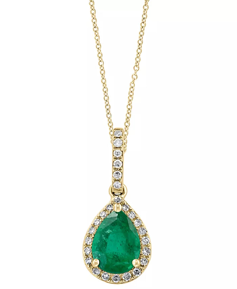 Stunning EFFY® 14K Gold Pendant Necklace with 7/8 Ct. T.W. Emerald & 1/8 Ct. T.W. Diamonds - 18" Elegance