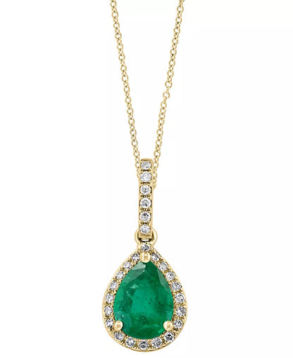 Stunning EFFY® 14K Gold Pendant Necklace with 7/8 Ct. T.W. Emerald & 1/8 Ct. T.W. Diamonds - 18" Elegance