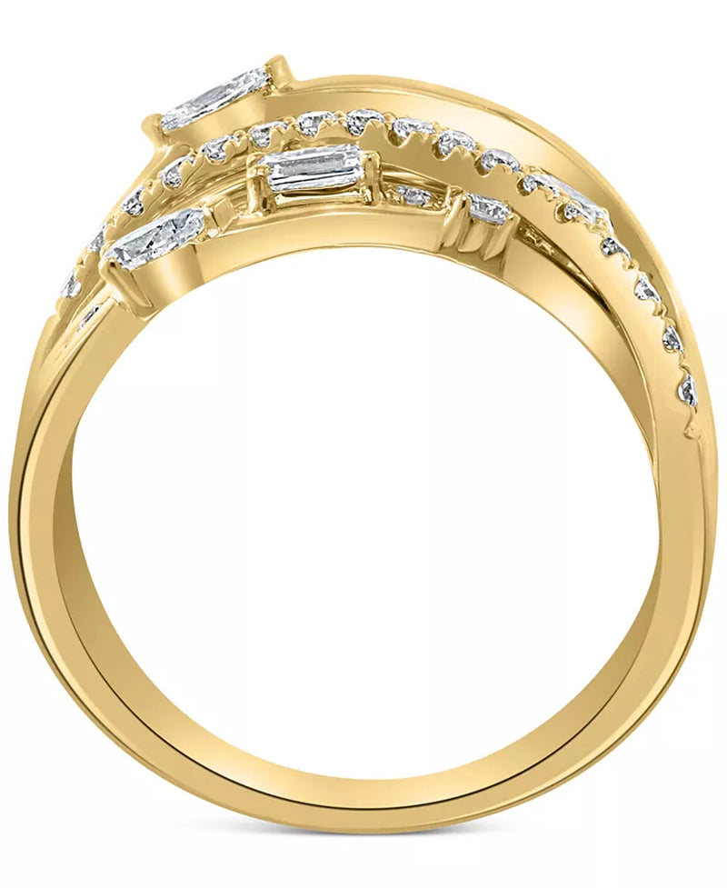 Stunning EFFY® 1 Ct. T.W. Diamond Multi-Shape Crossover Ring in Luxurious 14K Gold