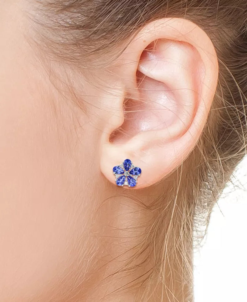 Stunning EFFY® 14K White Gold Flower Stud Earrings with 1-5/8 Ct. T.W. Tanzanite & 1/8 Ct. T.W. Diamonds