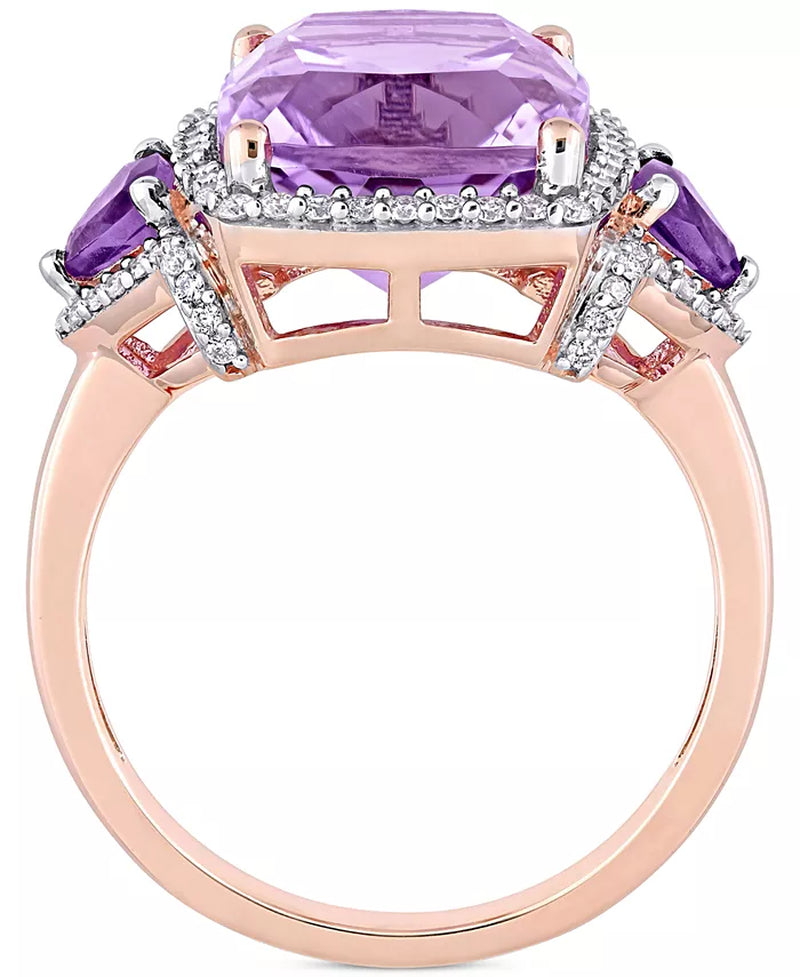 Stunning Amethyst & Diamond Halo Ring in 14K Rose Gold - 5.38 Ct. T.W.