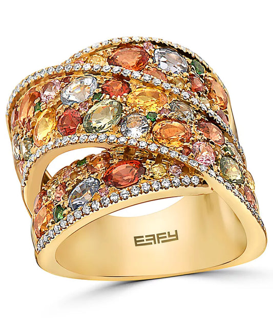 Stunning EFFY® 14K Gold Multi-Gemstone & Diamond Crossover Wide Statement Ring - 5.75 Ct. T.W.