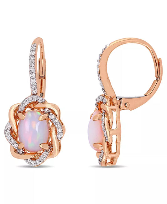Stunning Blue Opal and Diamond Halo Swirl Earrings in 10K Rose Gold - 1.75 Ct. T.W.