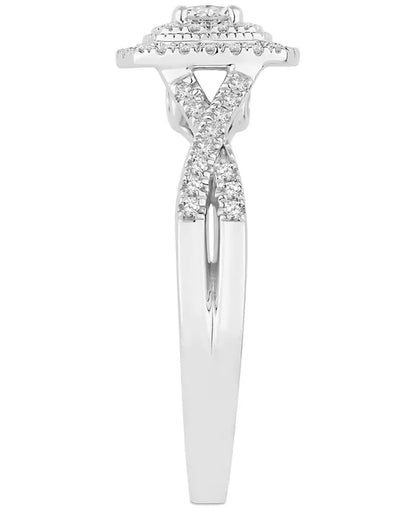 Stunning 5/8 Ct. T.W. Diamond Cushion Halo Twist Bridal Set in Luxurious 14K White Gold
