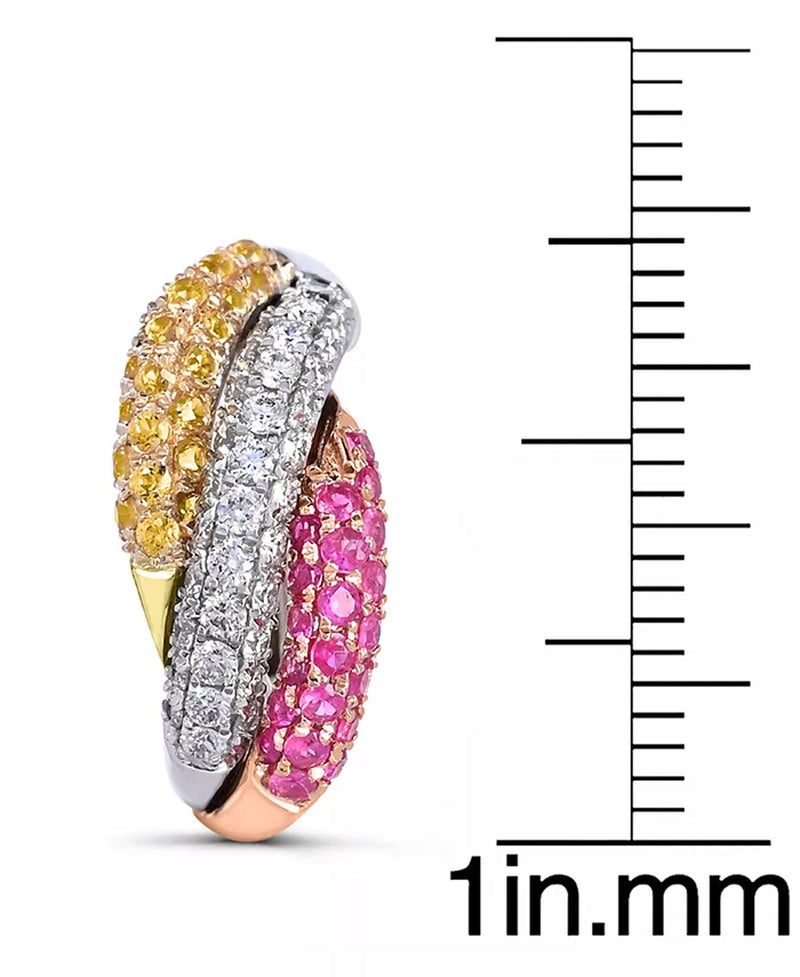 Stunning 14K White Gold Yellow and Pink Sapphire Earrings Set with Diamonds - 1.75 Ct. T.W.