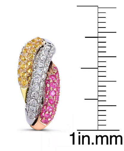 Stunning 14K White Gold Yellow and Pink Sapphire Earrings Set with Diamonds - 1.75 Ct. T.W.