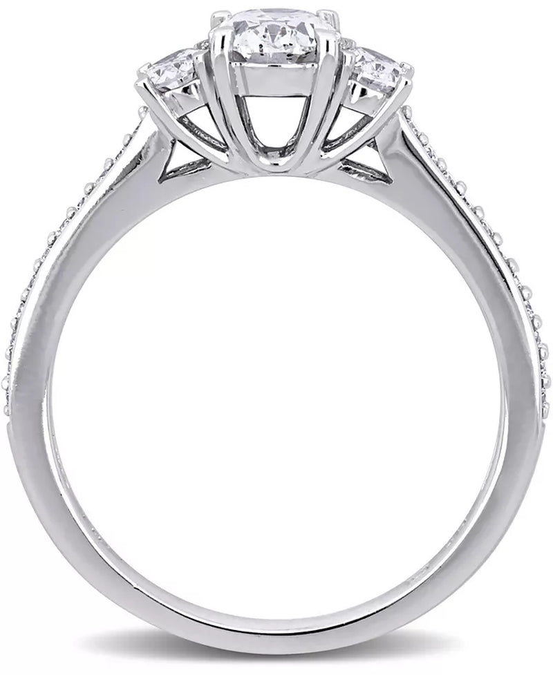 Stunning 1-1/10 Ct. T.W. Diamond Oval Three Stone Engagement Ring in Elegant 14K White Gold