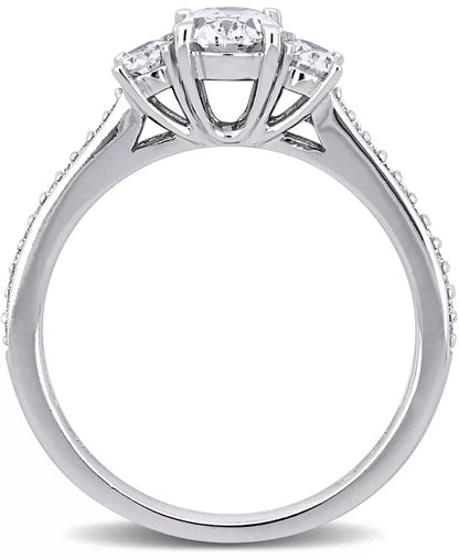 Stunning 1-1/10 Ct. T.W. Diamond Oval Three Stone Engagement Ring in Elegant 14K White Gold