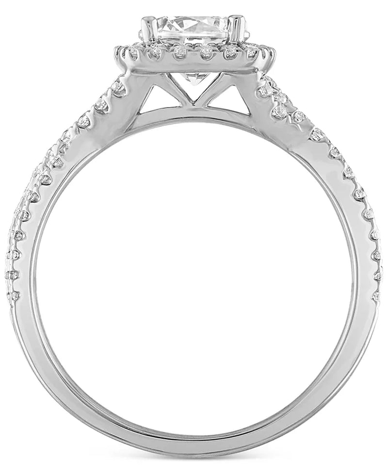 Stunning 1-1/3 Ct. Certified Diamond Halo Engagement Ring in 14K White Gold with De Beers Code of Origin - Exclusively at Macy's