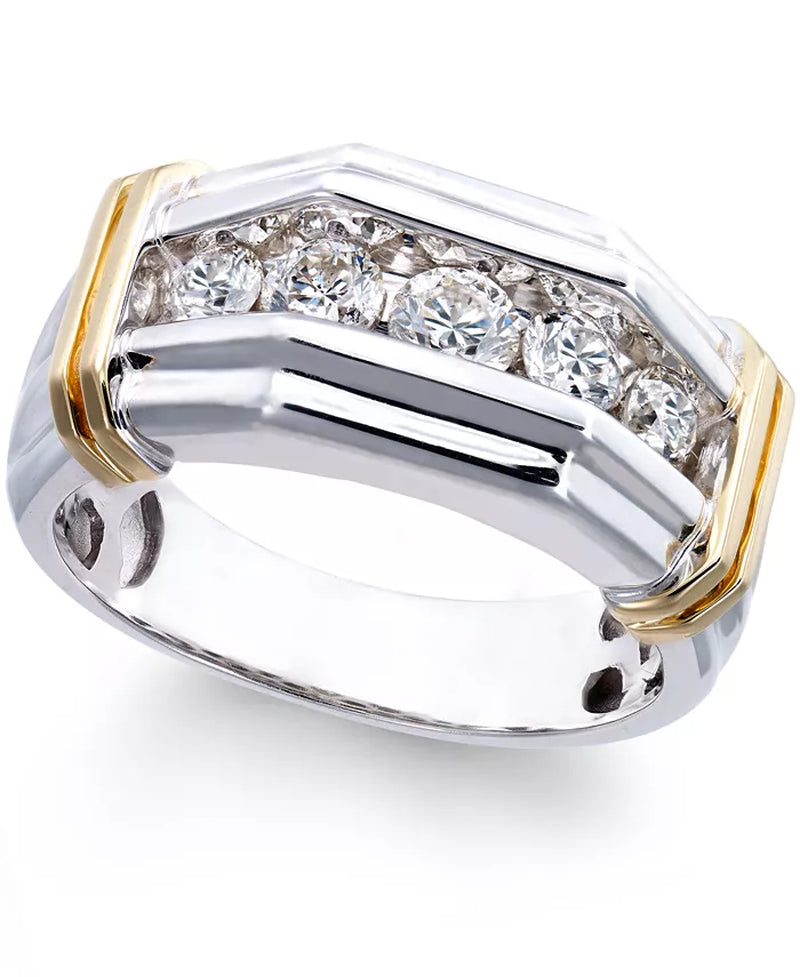 Stunning Men's 1 Ct. Diamond Ring in 10K White and Yellow Gold