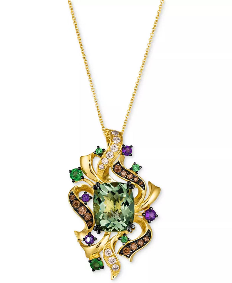 Stunning 14K Gold Multi-Gemstone & Diamond Cluster Pendant Necklace - 5.5 Ct. T.W. with 18" + 2" Extender