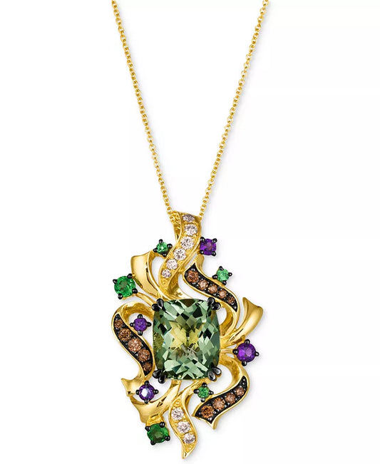 Stunning 14K Gold Multi-Gemstone & Diamond Cluster Pendant Necklace - 5.5 Ct. T.W. with 18