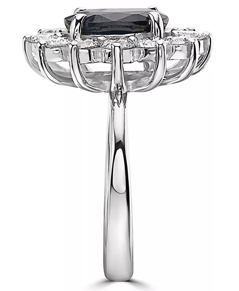 Stunning EFFY® 14K White Gold Halo Statement Ring with 2-7/8 Ct. T.W. Sapphire & 1-3/8 Ct. T.W. Diamond