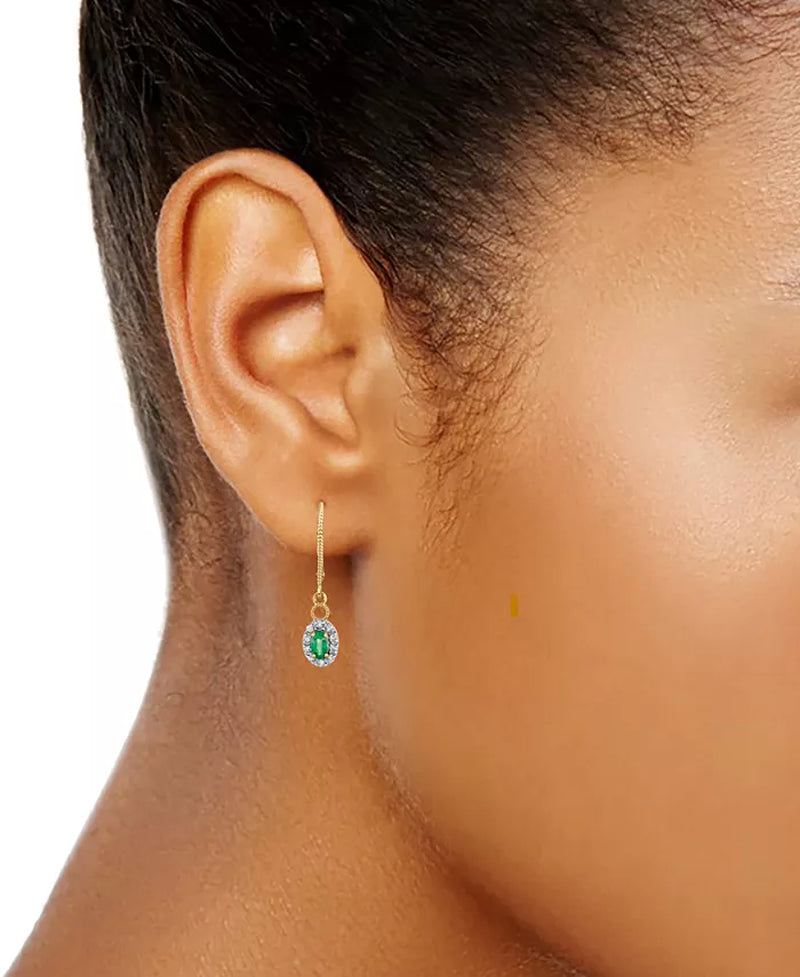 Stunning 14K Gold Emerald & Diamond Halo Drop Earrings - 1/2 Ct. T.W. Emerald & 1/5 Ct. T.W. Diamond