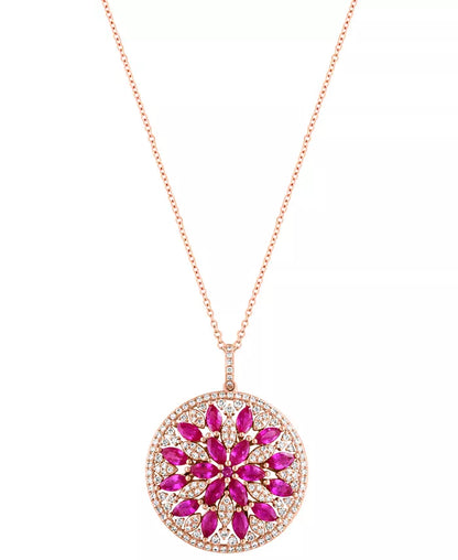 Stunning EFFY® 14K Rose Gold Mandala Pendant Necklace with 2-3/4 Ct. T.W. Ruby & 5/8 Ct. T.W. Diamond