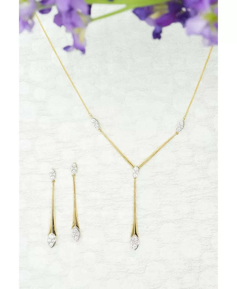 Stunning 1/2 Ct. T.W. Diamond Cluster Elongated Lariat Necklace in 14K Gold - 16" + 2" Extender, Exclusively for Macy's