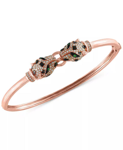 Stunning EFFY® 14K Rose Gold Bangle Bracelet with 3/4 Ct. T.W. Diamonds and Tsavorite Accents