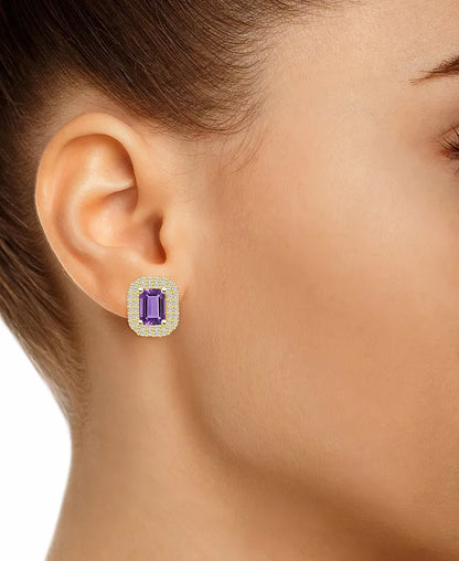Stunning 2 Ct. Amethyst & 3/4 Ct. Diamond Halo Stud Earrings in Luxurious 14K Yellow Gold