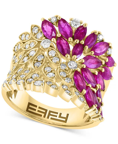 Stunning EFFY® Floral-Inspired Ruby & Diamond Cluster Ring in 14K Gold - 2-1/3 Ct. T.W.