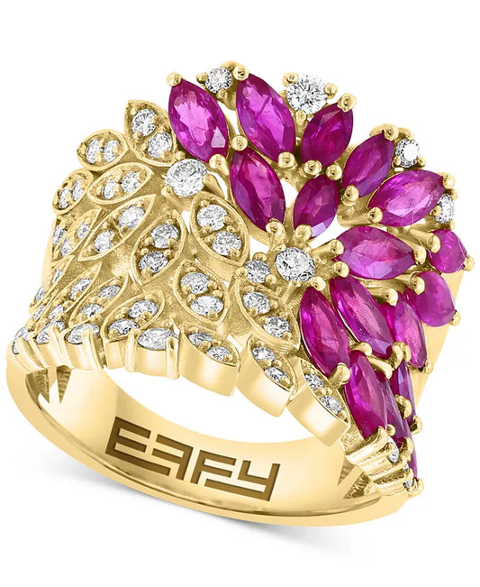 Stunning EFFY® Floral-Inspired Ruby & Diamond Cluster Ring in 14K Gold - 2-1/3 Ct. T.W.