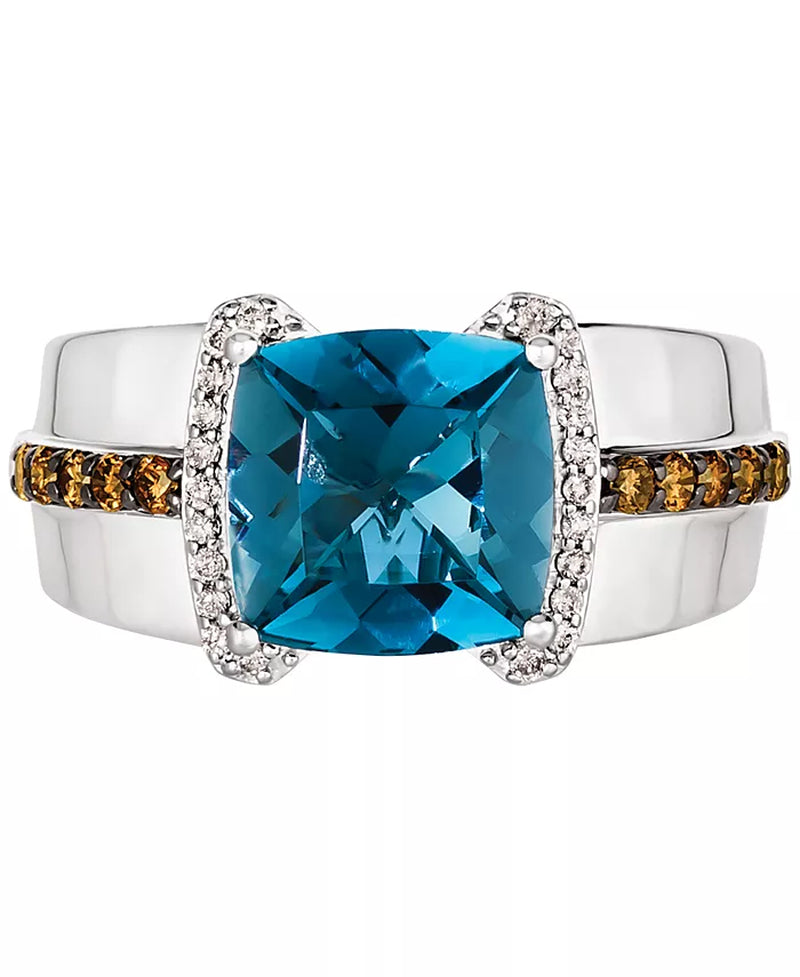 Stunning Men's Deep Sea Blue Topaz & Diamond Ring in Sterling Silver - 4.5 Ct. T.W.
