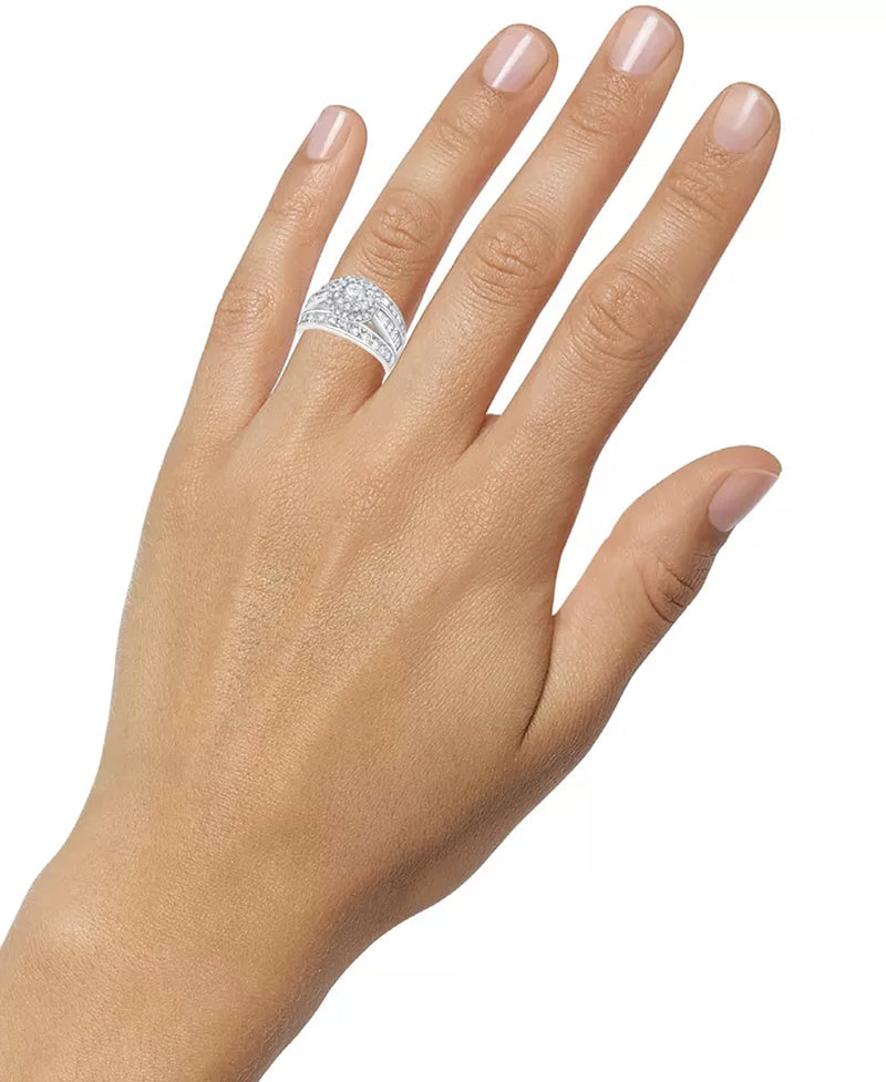 Stunning 3 Ct. Diamond Multirow Cluster Ring in 14K White Gold